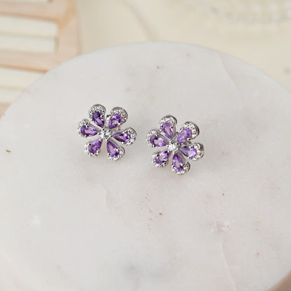Sol 925 Sterling Silver Amethyst Pendant and Earring Set