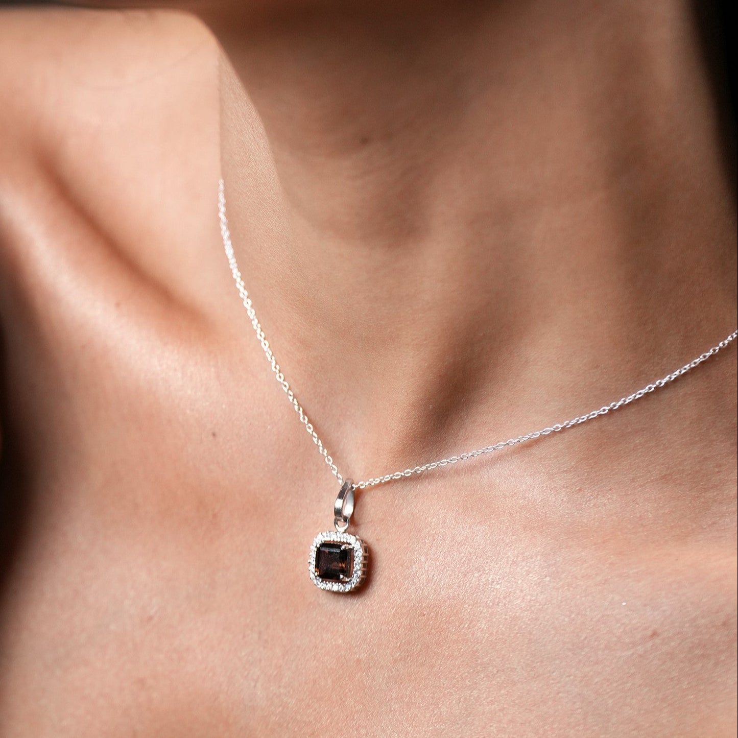 Asscher Cut 925 Silver Smoky Quartz Pendant And Earring Set