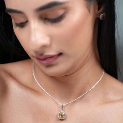 Asscher Cut Natural Citrine Pendant and Earring Set
