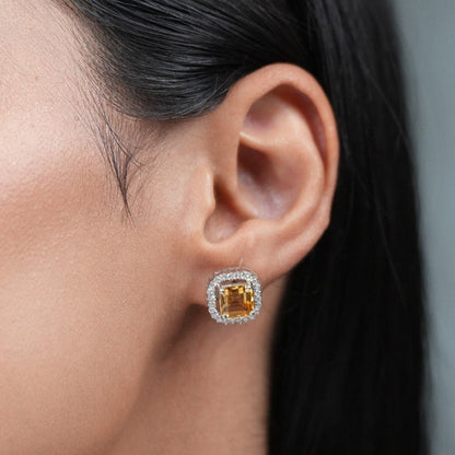 Asscher Cut Natural Citrine Pendant and Earring Set