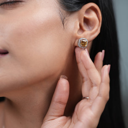 Asscher Cut Natural Citrine Pendant and Earring Set