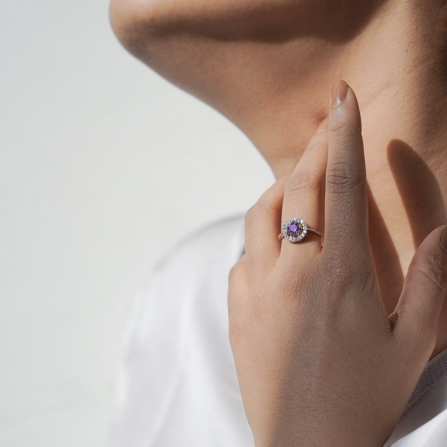 Eternal Round Halo Amethyst Ring