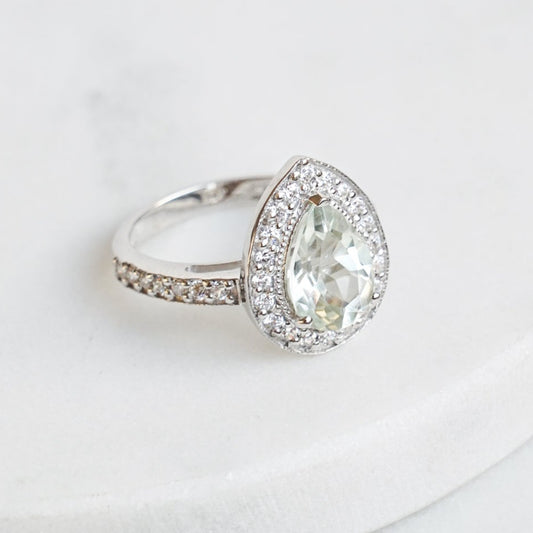 Pear of Joy Green Amethyst Ring