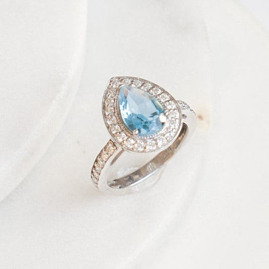 Pear of Joy Sky Blue Topaz Ring