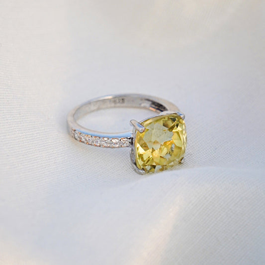 Natural Gemstone Lemon Quartz Cushion Ring