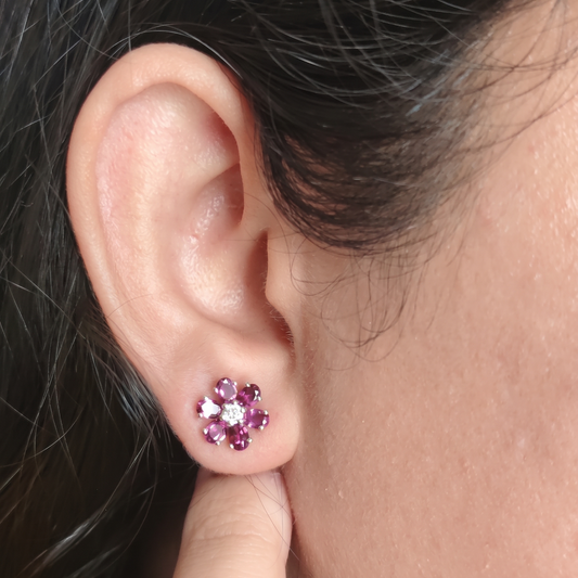 'Bloom' Natural Pink Tourmaline Stud