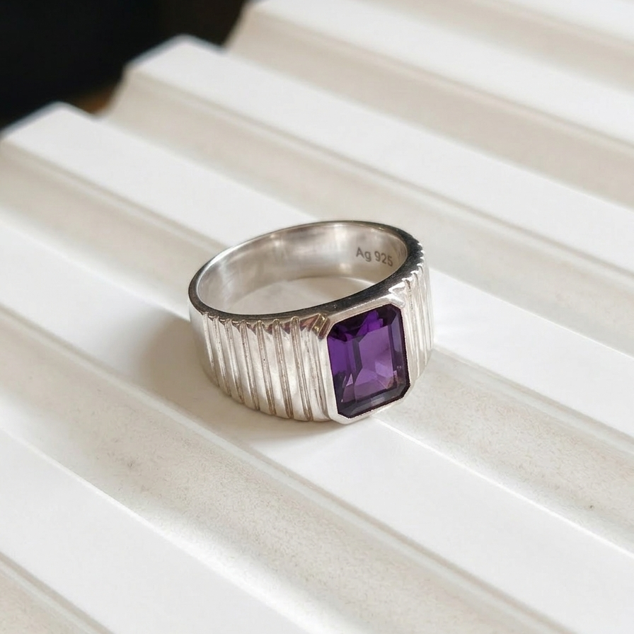 Draven Natural Amethyst Men's Ring