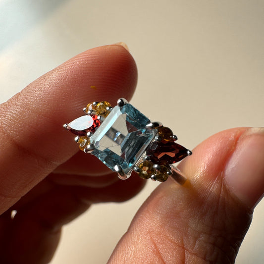 Aqua Prism Emerald Cut Multi Gemstone Ring