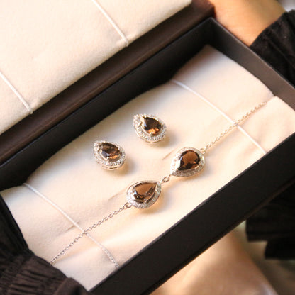 Pear of Joy Natural Smoky Quartz Bracelet Set