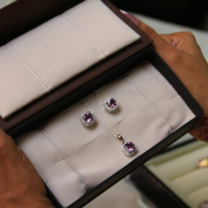 Cushion Mist Sterling Silver Amethyst Pendant and Earring Set