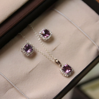 Cushion Mist Sterling Silver Amethyst Pendant and Earring Set