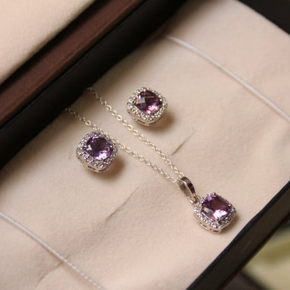 Cushion Mist Sterling Silver Amethyst Pendant and Earring Set