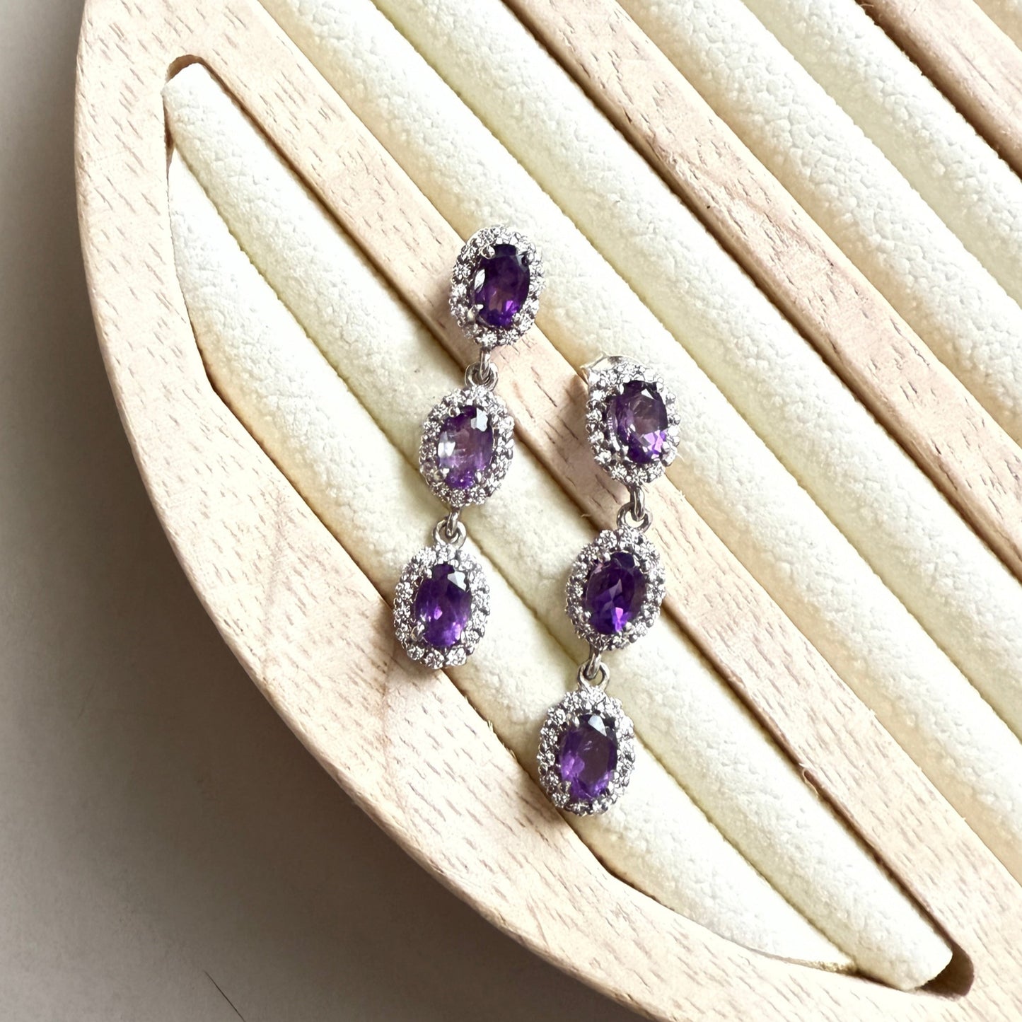 Trinity Glow Natural Amethyst Earrings