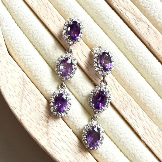 Trinity Glow Natural Amethyst Earrings
