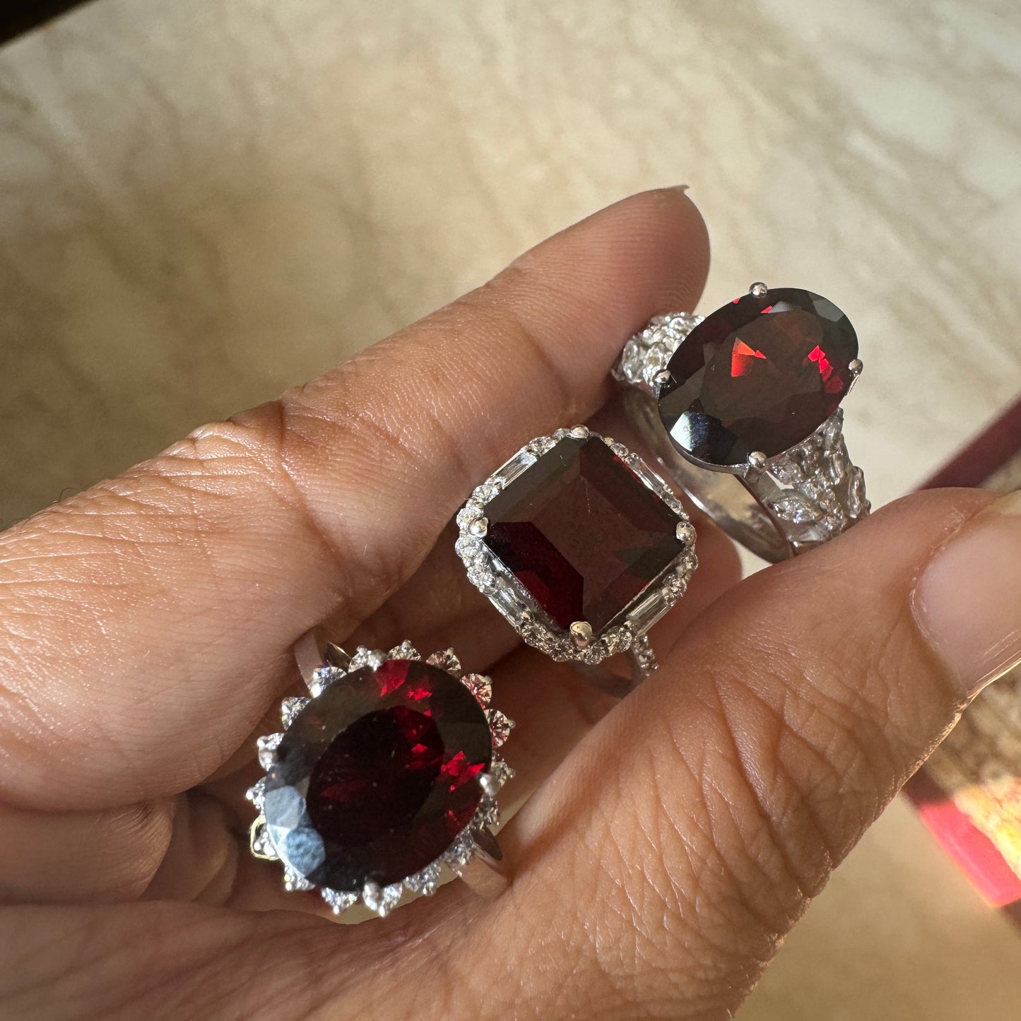 Garnet Asscher Cut Sterling Silver Ring
