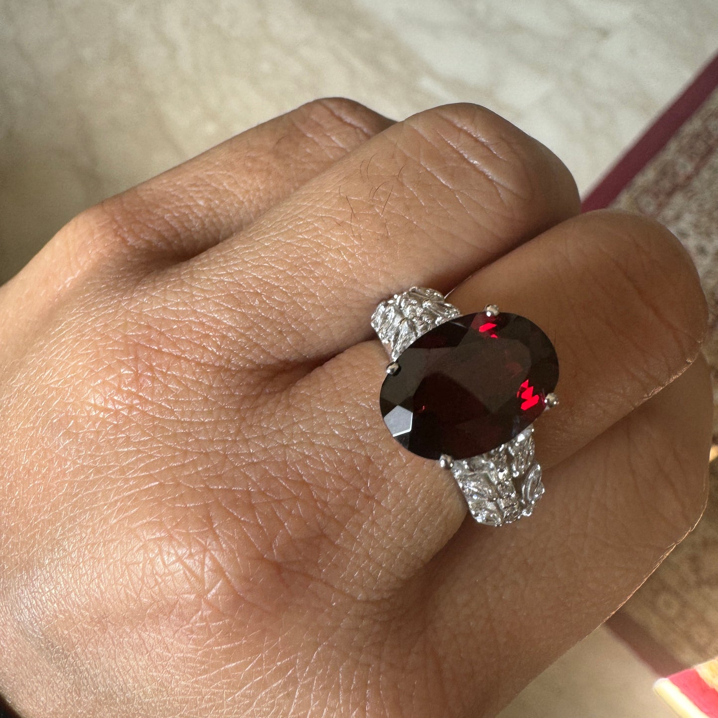 Crimson 7 carats Natural Garnet Ring