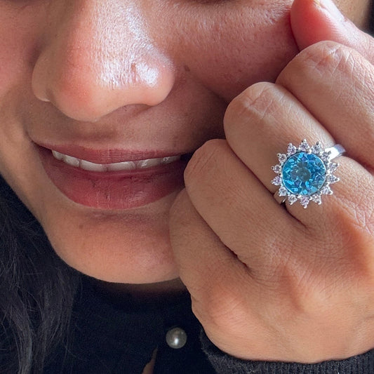 SkySol Natural Swiss Blue Topaz Ring