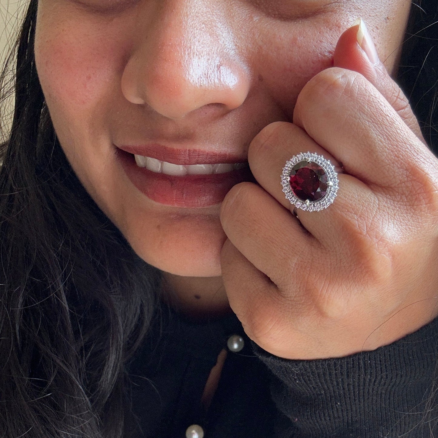 Oval statement Natural Garnet Ring