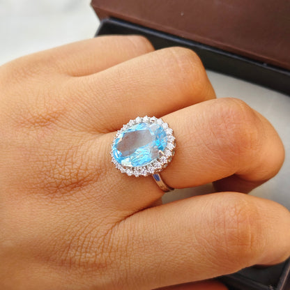 Oval Sky Blue Topaz Statement Ring