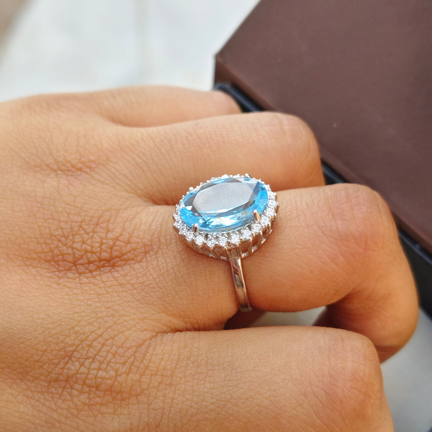 Oval Sky Blue Topaz Statement Ring