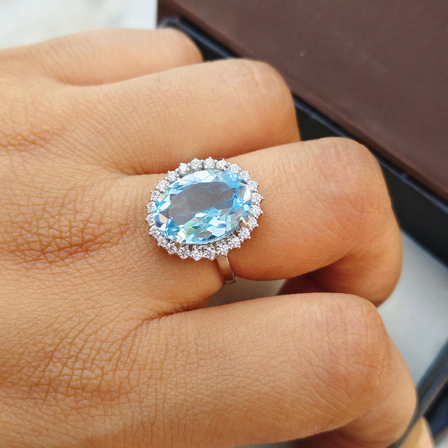 Oval Sky Blue Topaz Statement Ring