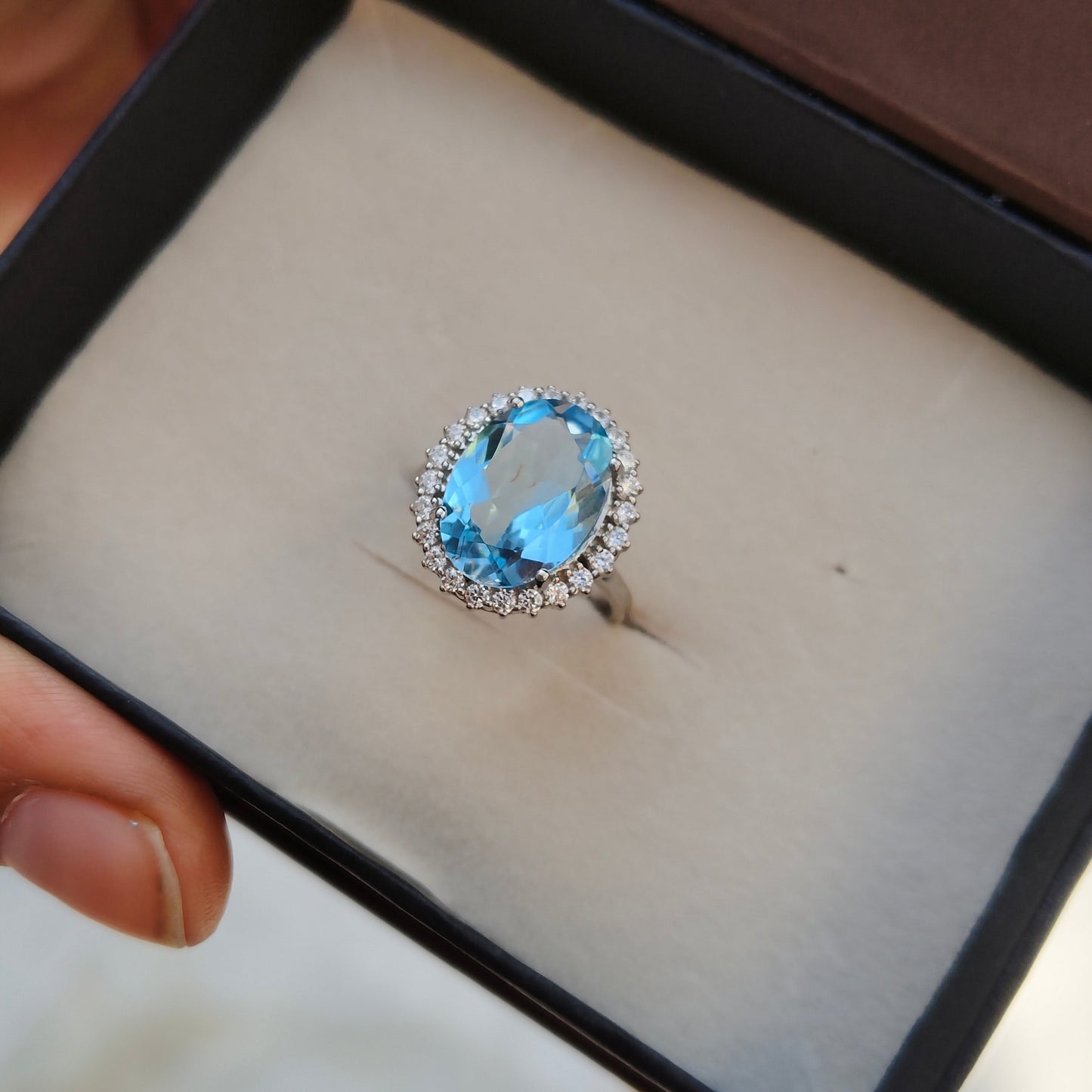 Oval Sky Blue Topaz Statement Ring