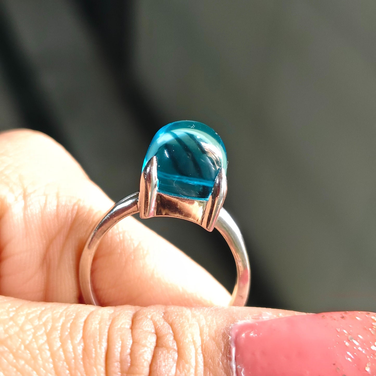Sugarloaf Swiss Blue Topaz Gemstone Ring