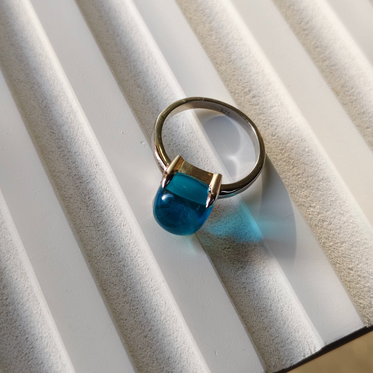Sugarloaf Swiss Blue Topaz Gemstone Ring