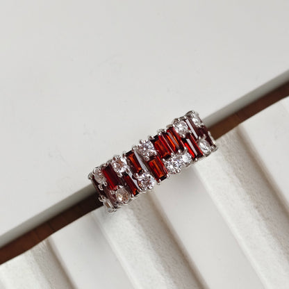 Gem Grid Garnet Band Ring