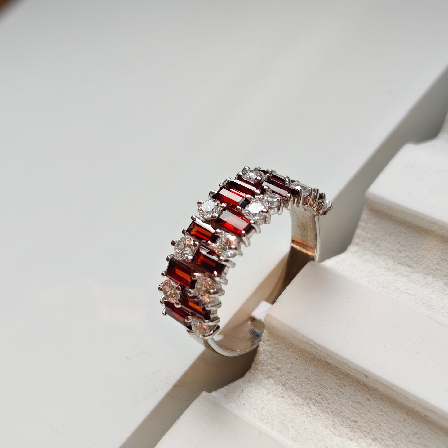 Gem Grid Garnet Band Ring