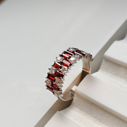 Gem Grid Garnet Band Ring
