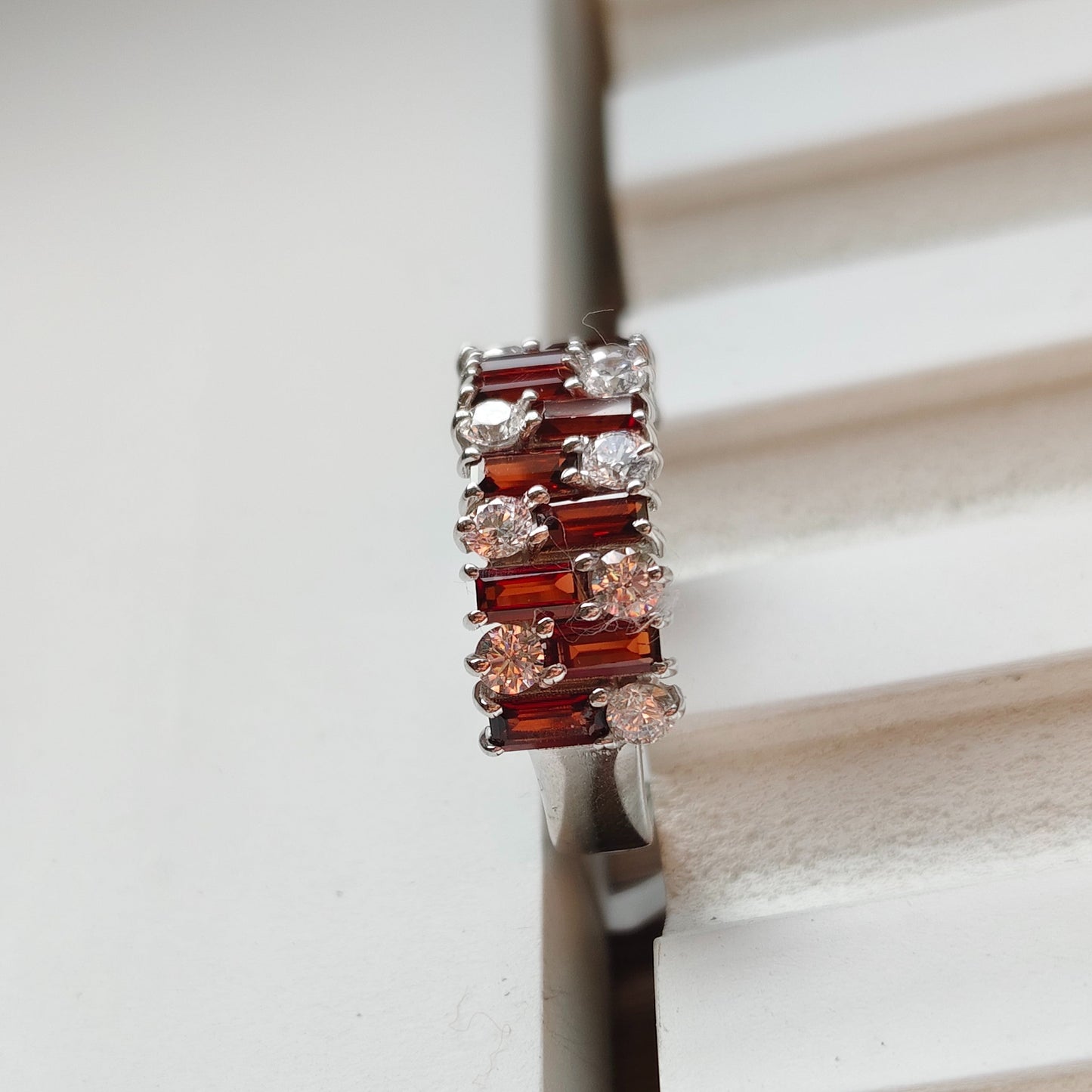 Gem Grid Garnet Band Ring