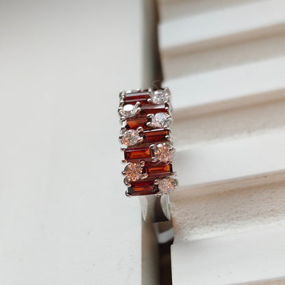 Gem Grid Garnet Band Ring