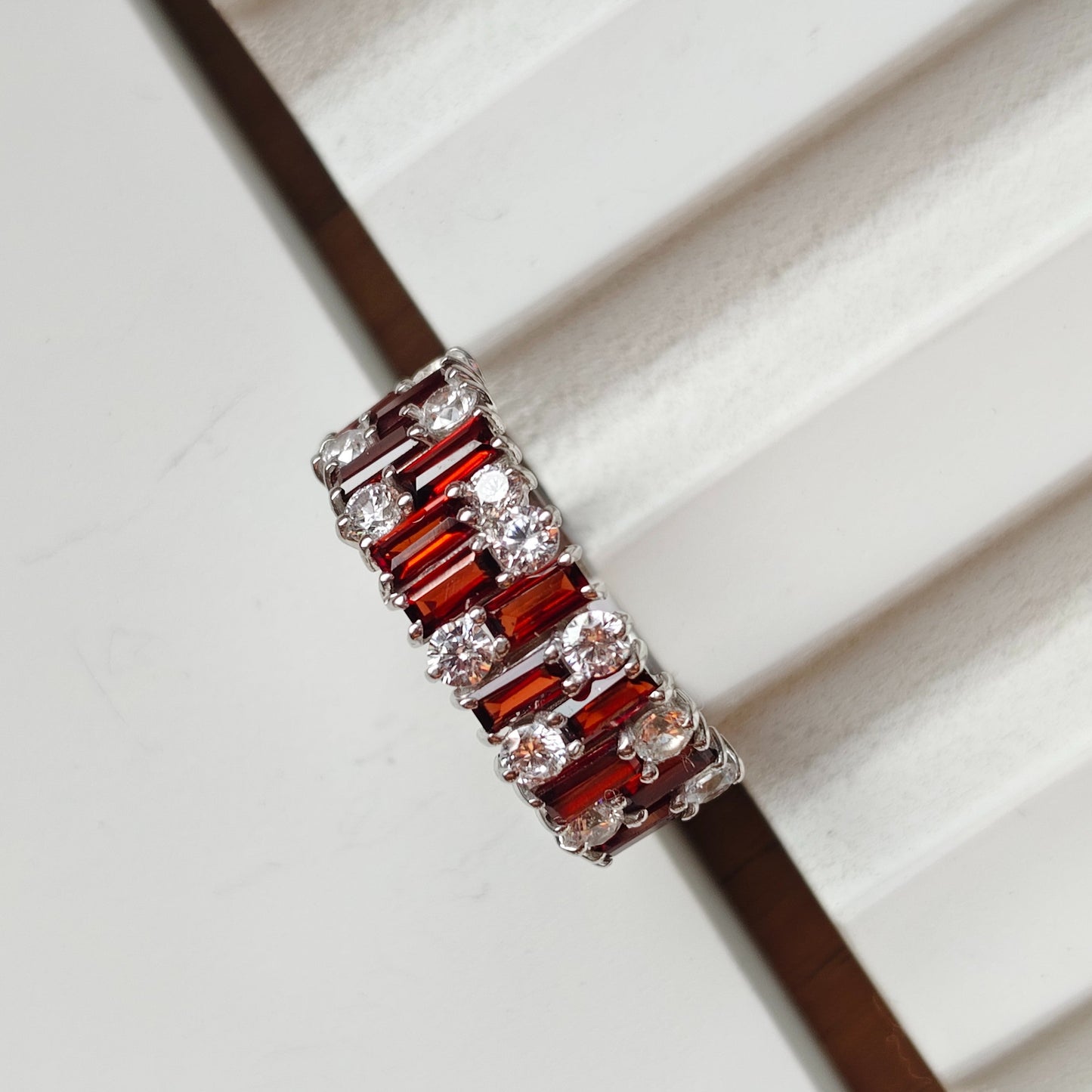 Gem Grid Garnet Band Ring