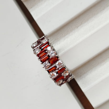 Gem Grid Garnet Band Ring