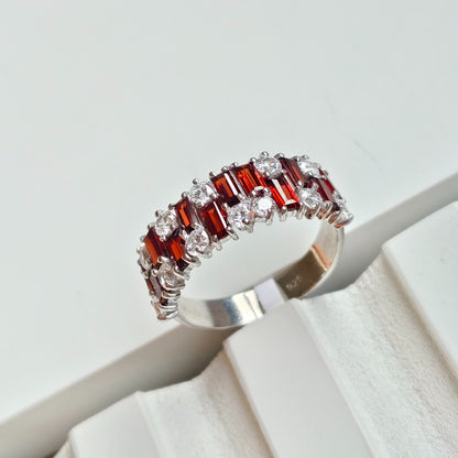 Gem Grid Garnet Band Ring