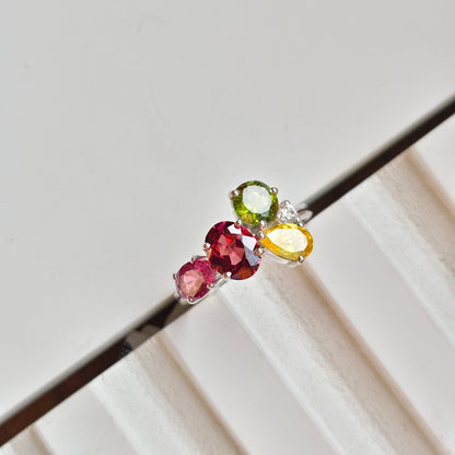 Tourmaline Crush Natural Gemstone Silver Ring