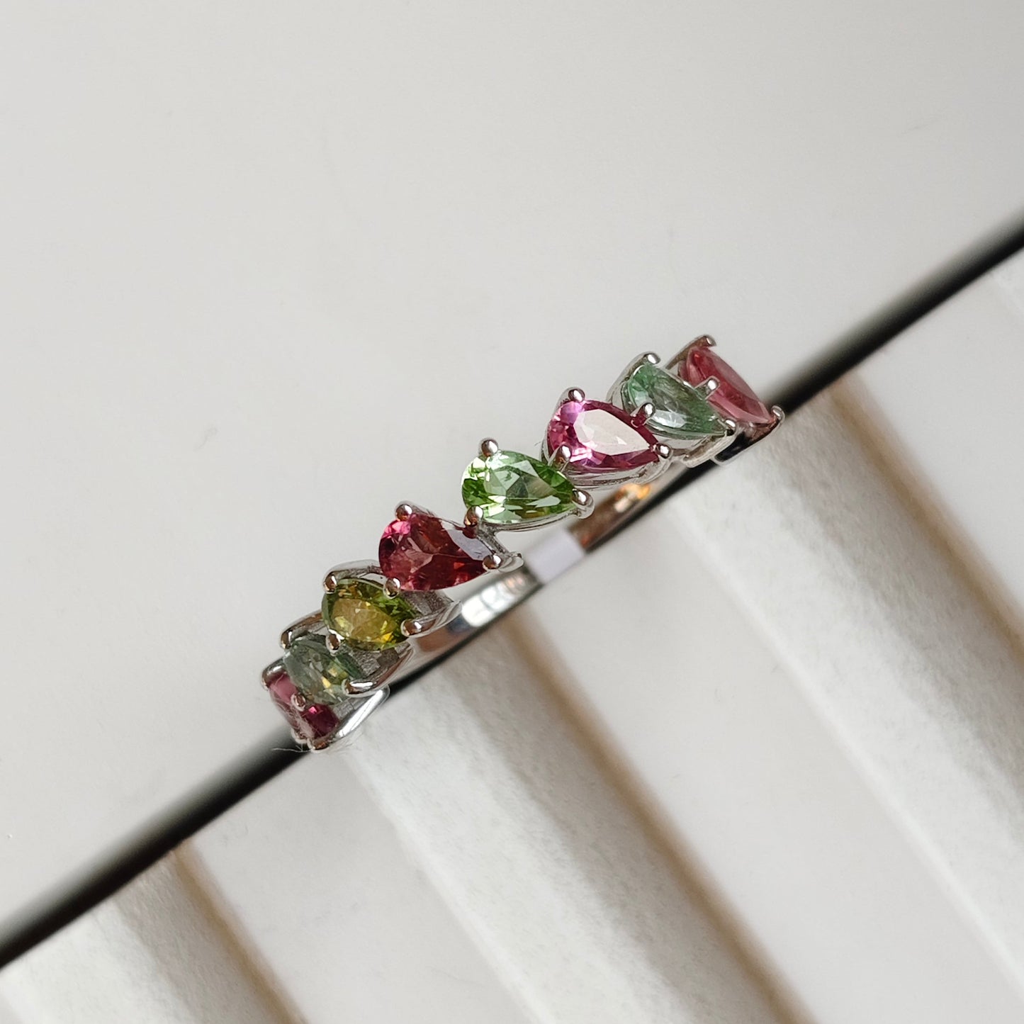 Pear Graceful Curve Multi Tourmaline Ring