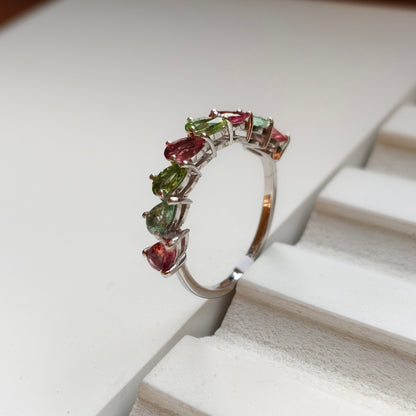Pear Graceful Curve Multi Tourmaline Ring
