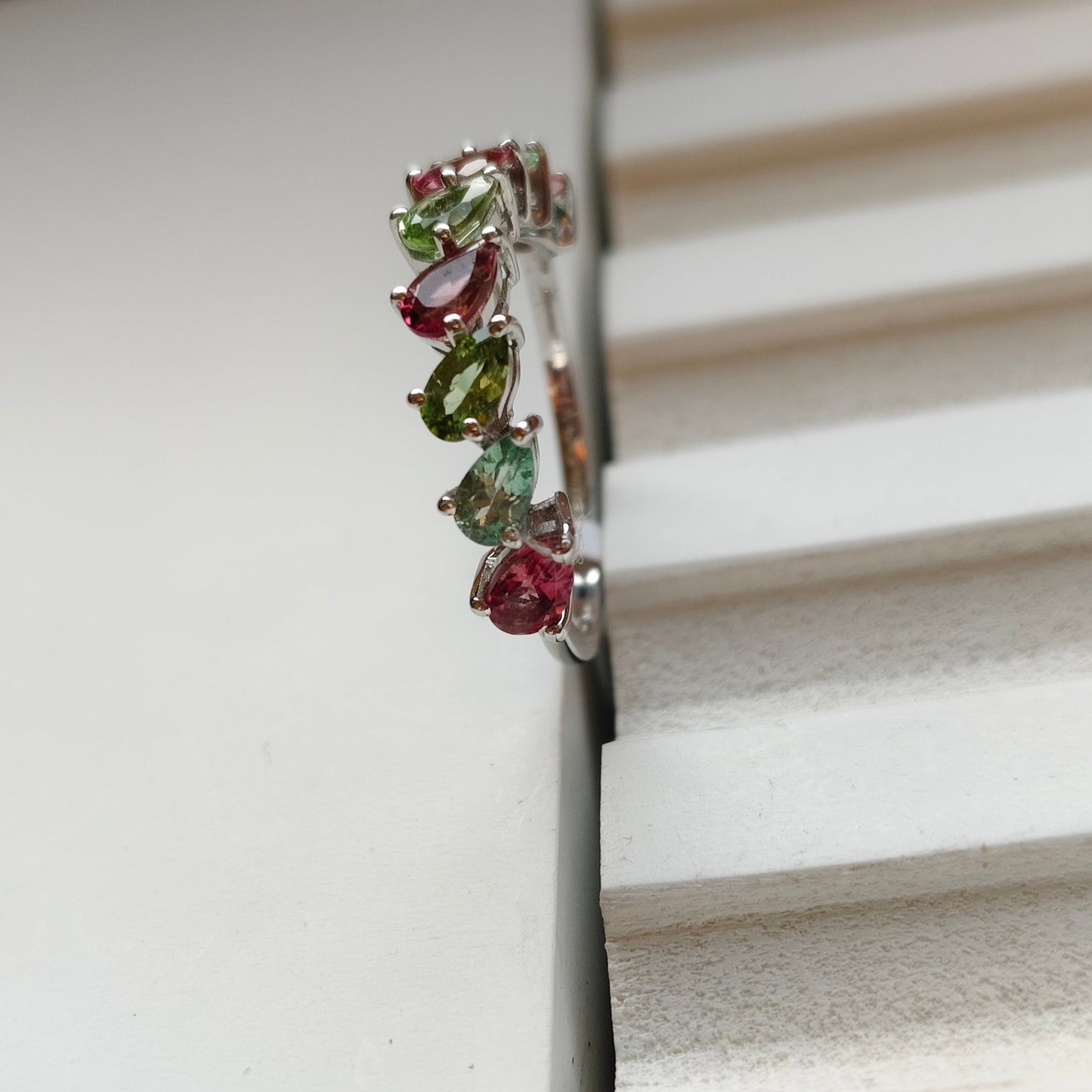 Pear Graceful Curve Multi Tourmaline Ring