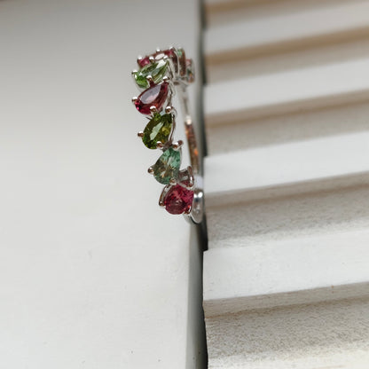 Pear Graceful Curve Multi Tourmaline Ring