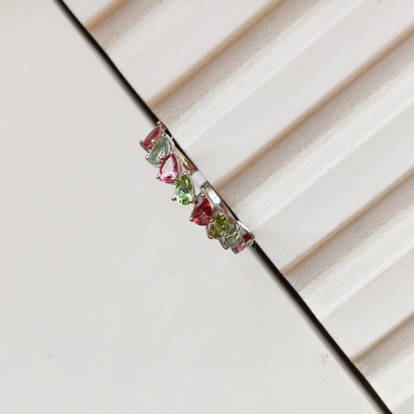 Pear Graceful Curve Multi Tourmaline Ring