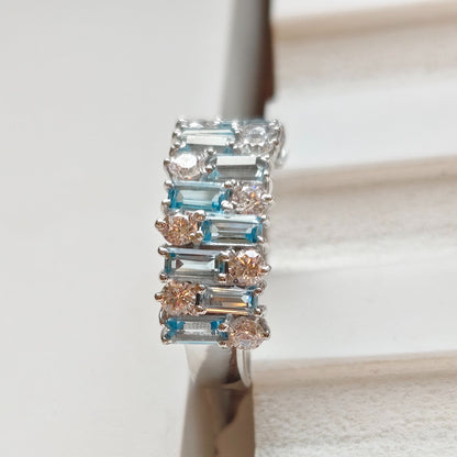 Gem Grid Sky Blue Topaz Ring Band