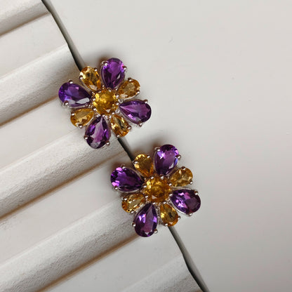 Dual Bloom Amethyst and citrine stud earrings