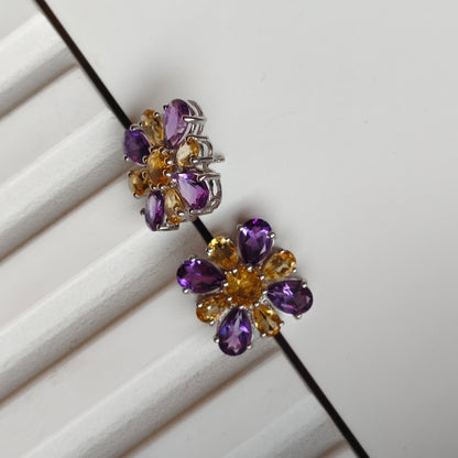 Dual Bloom Amethyst and citrine stud earrings