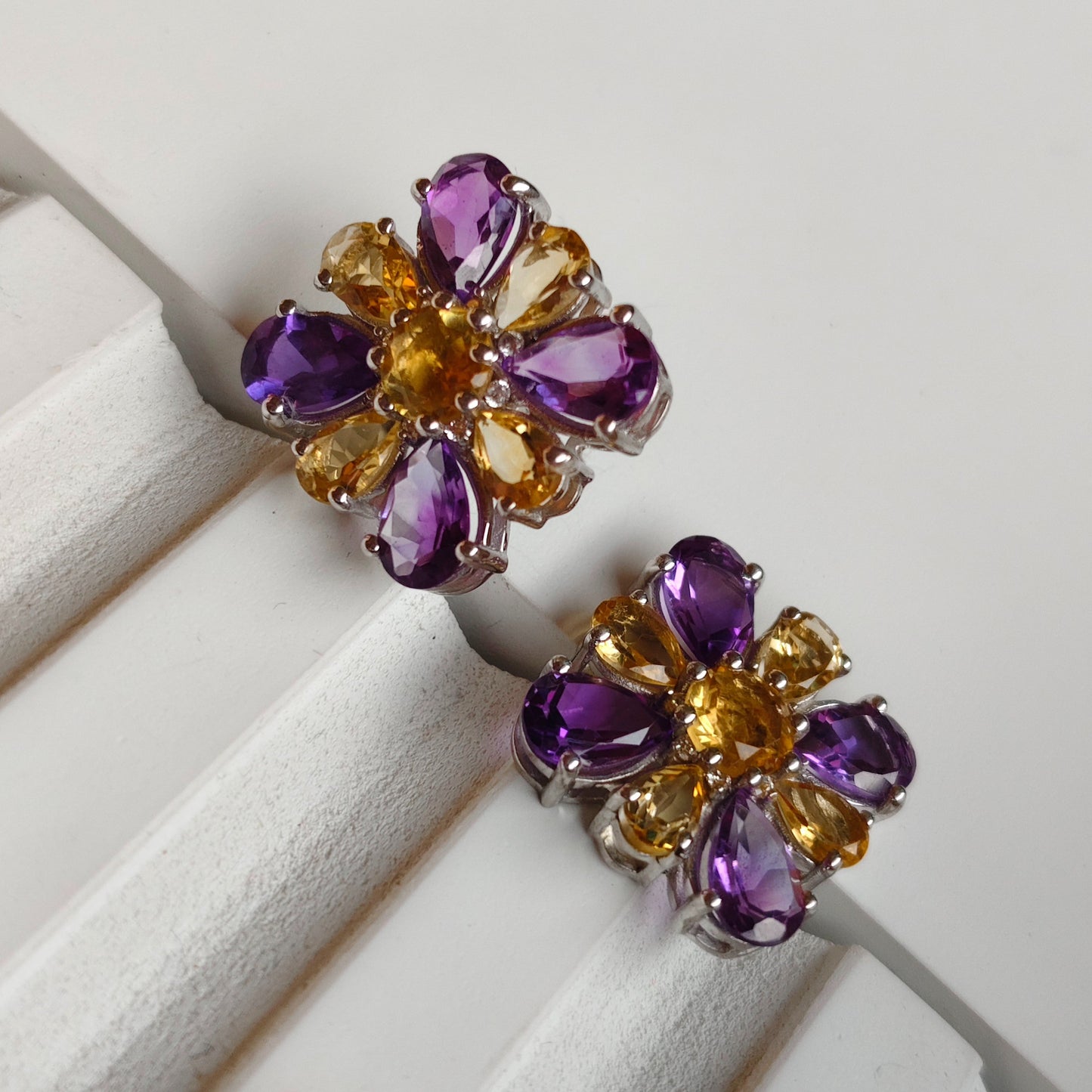 Dual Bloom Amethyst and citrine stud earrings