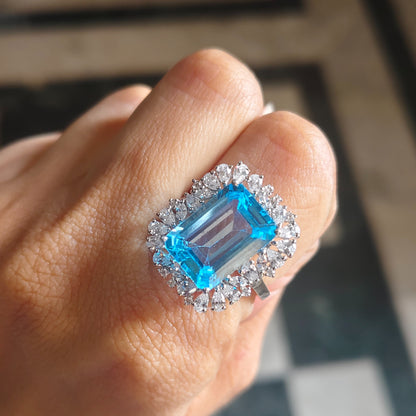 Halo Majesty Sky Blue Topaz Ring
