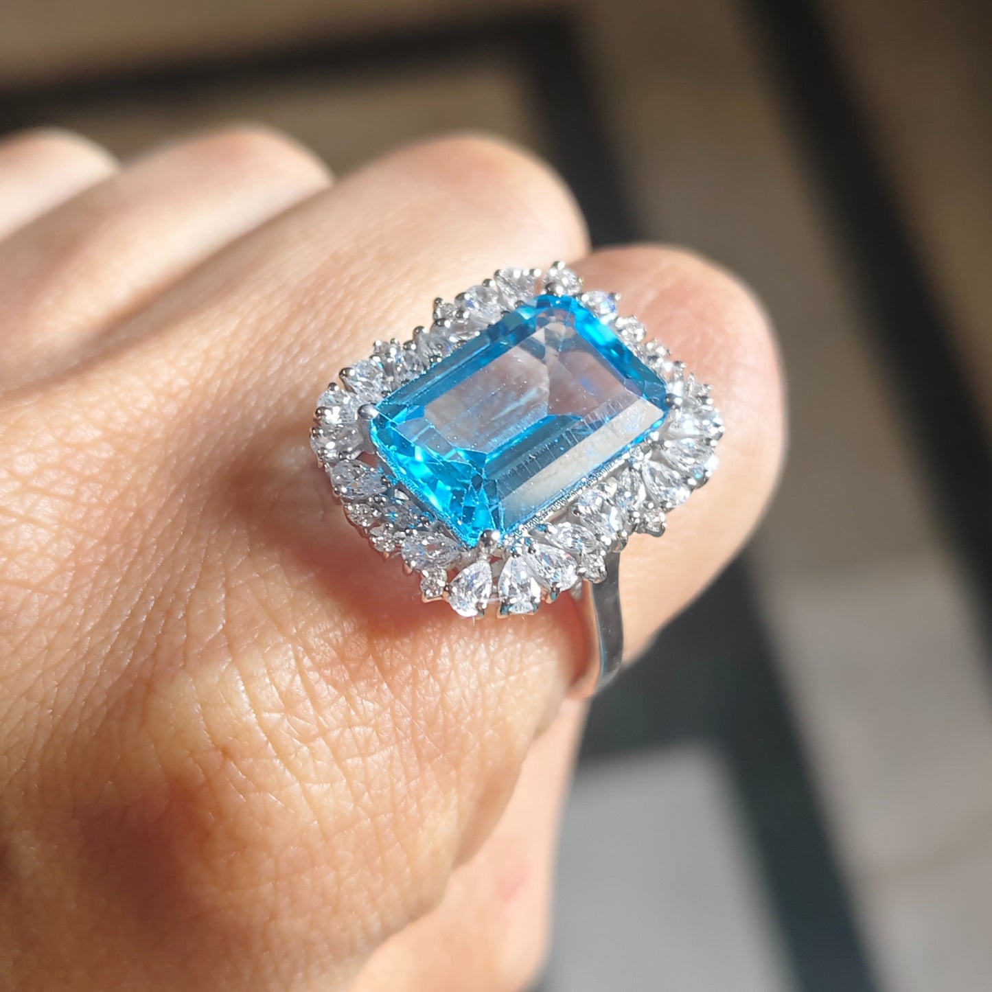 Halo Majesty Sky Blue Topaz Ring