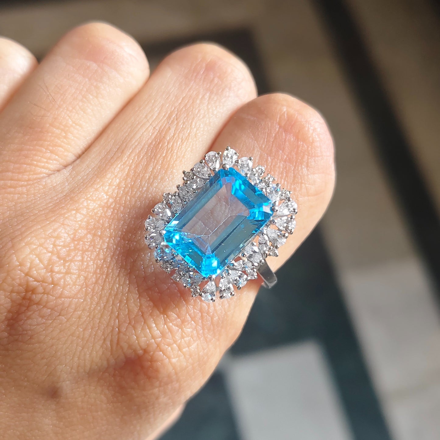 Halo Majesty Sky Blue Topaz Ring