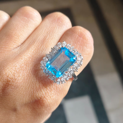 Halo Majesty Sky Blue Topaz Ring